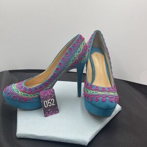 GIANNI BINI Alexis Platform Stiletto Heels Sz 8 M Capri‎ Blue Roping Rhinestones